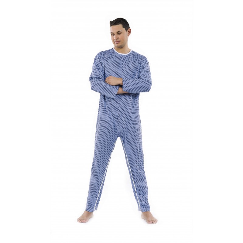Pyjamas hommes 1 fermeture éclair dans le dos et une entre les jambes.